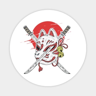 Japanese Kitsune mask and katana sword Magnet